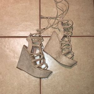 Suede Tie Up Wedges